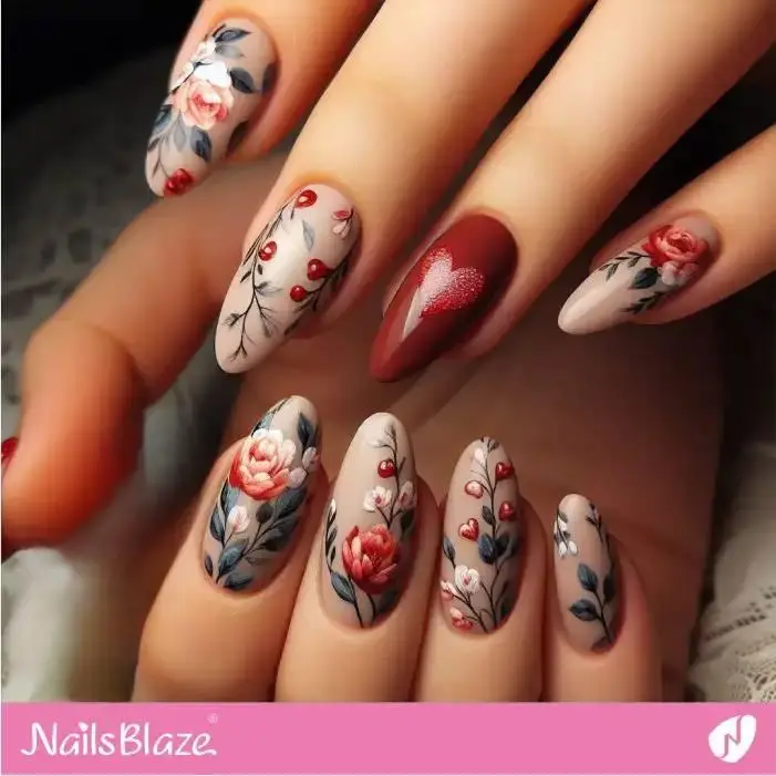 Rose Buds and Blossoms Nail Design | Valentine Nails - NB2434